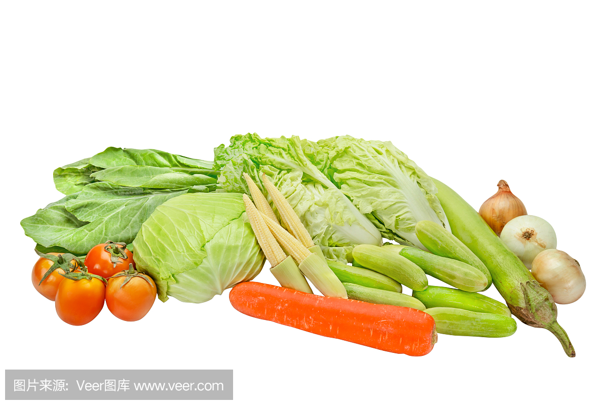 各种新鲜蔬菜孤立在白色背景上,修剪路径